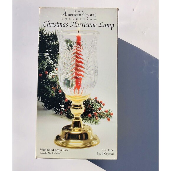 The American Collection Crystal Christmas Hurricane Lamp 24% fine Lead Crystal - Picture 1 of 8